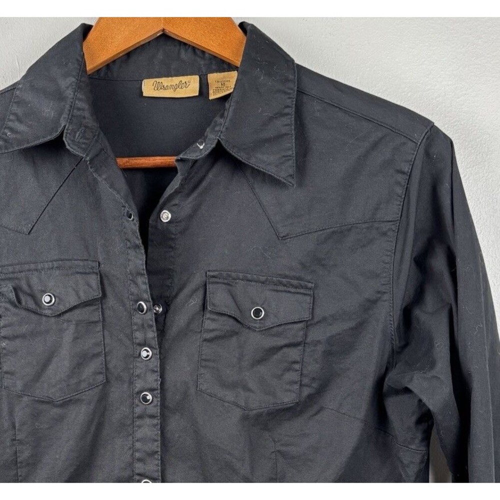 Wrangler Western Women Medium Shirt Black Rhinestone  Snap Double Flap Pocket